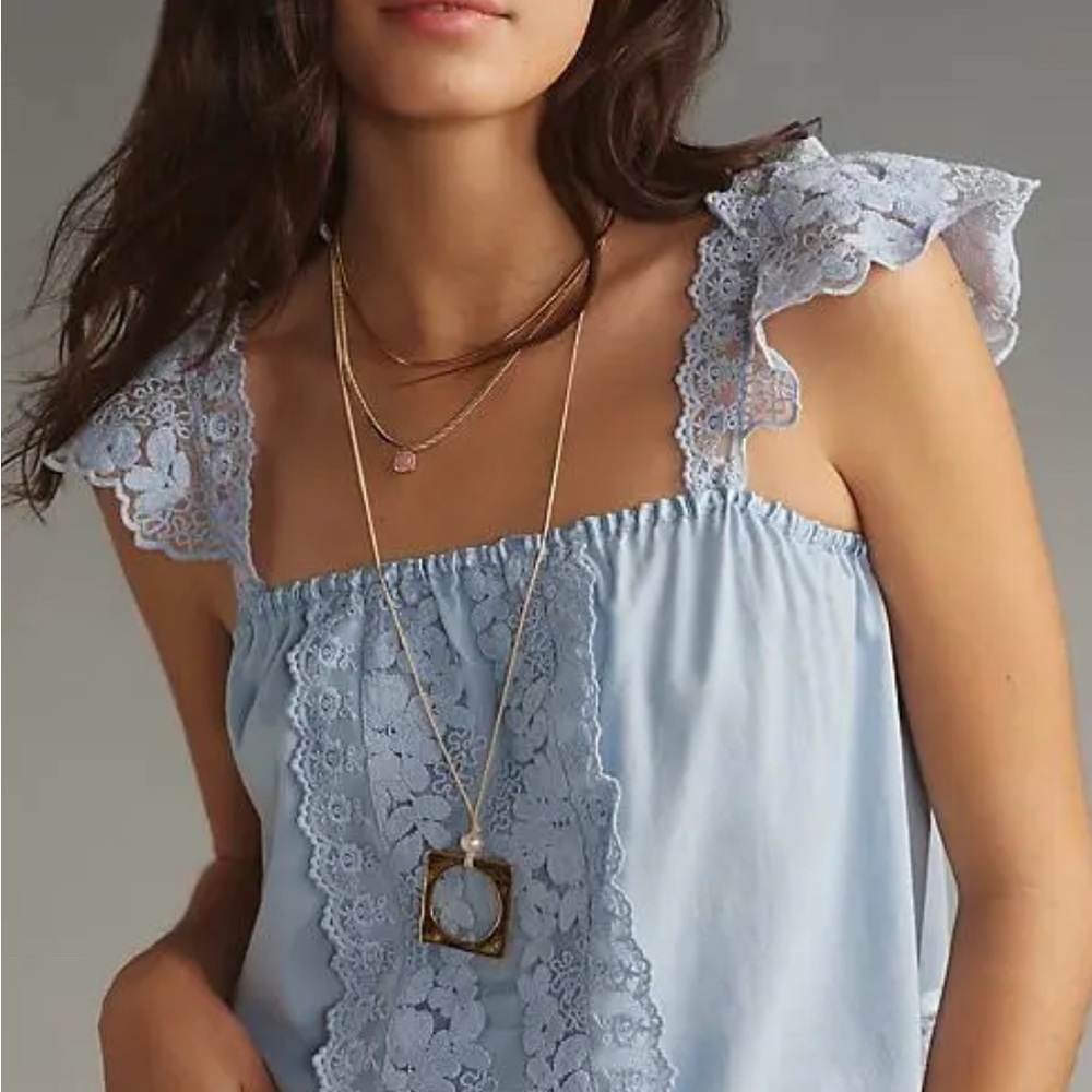 Anthropologie Light Blue Lace-Trim Tank Top